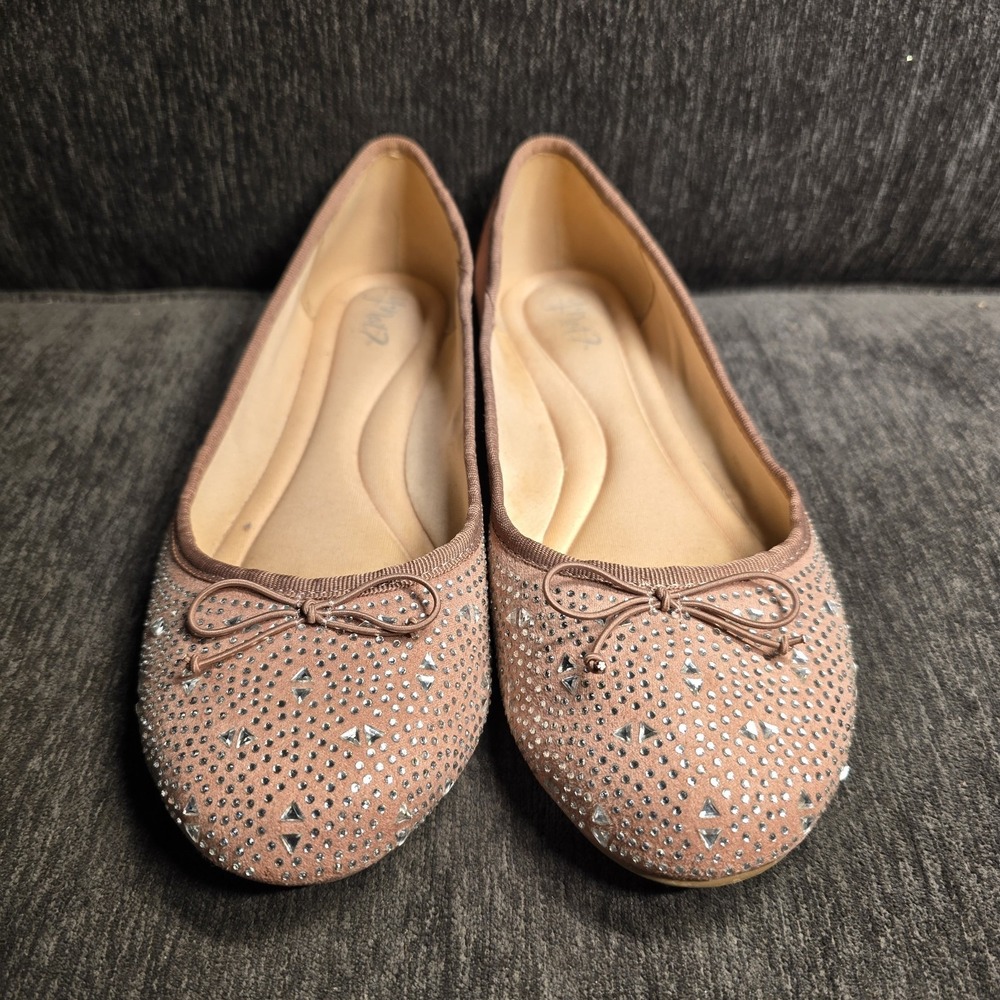 Y Not? Dusty Rose Rhinestone‎ Embellished Ballet Flats Pink Bow Shoes Size 7.5